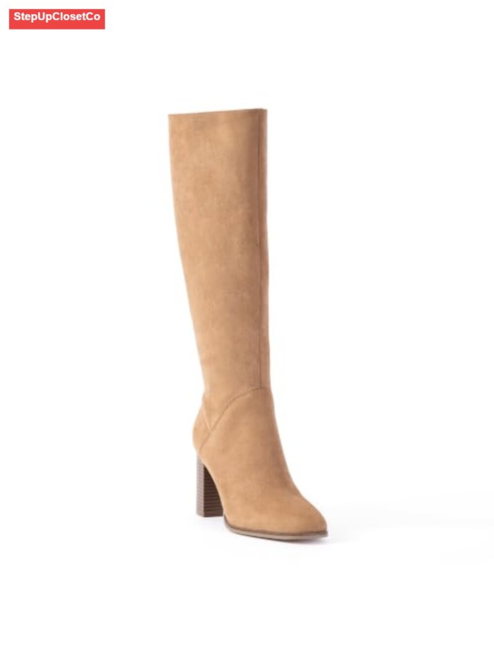 Women's Knee High Boots Faux Suede Block Heel Square Toe Side Zipper - Picture 4 of 6
